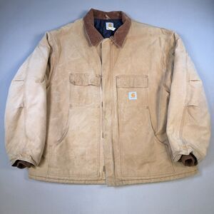 VTG Carhartt C03 BRN Canvas Jacket Mens SZ 56 Quilted Lining Corduroy Collar USA